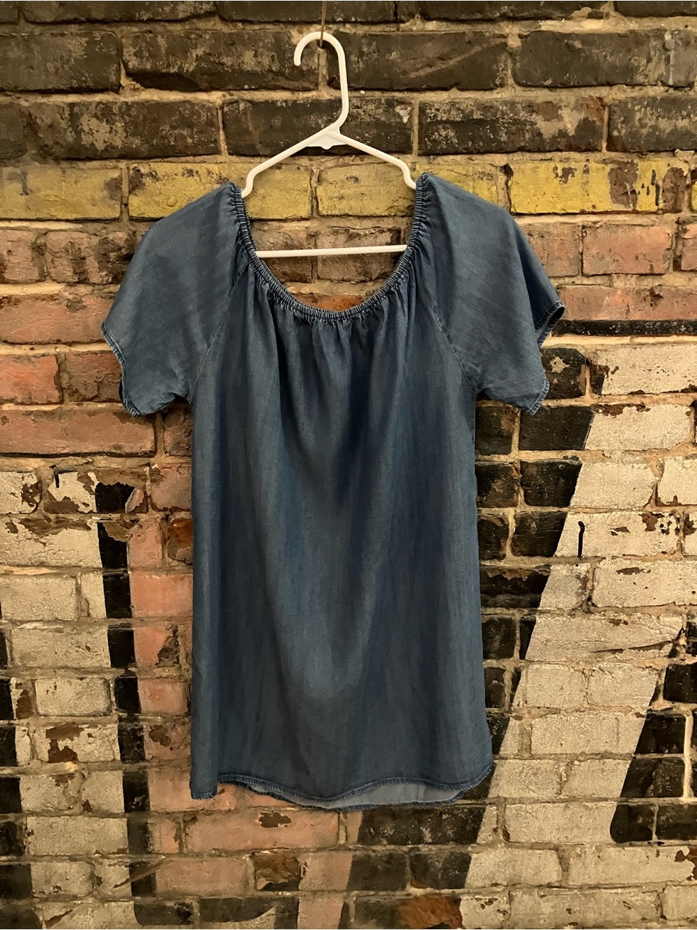 The Hanger Denim-Style Off-Shoulder Short Sleeve Tunic/ Dress- sz M